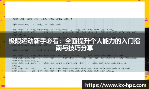 极限运动新手必看：全面提升个人能力的入门指南与技巧分享
